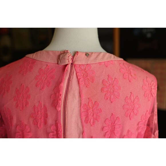 Vintage 60s Joseph Magnin Retro GoGo Flower Power Lace Pink Mod Dress - Picture 13 of 16